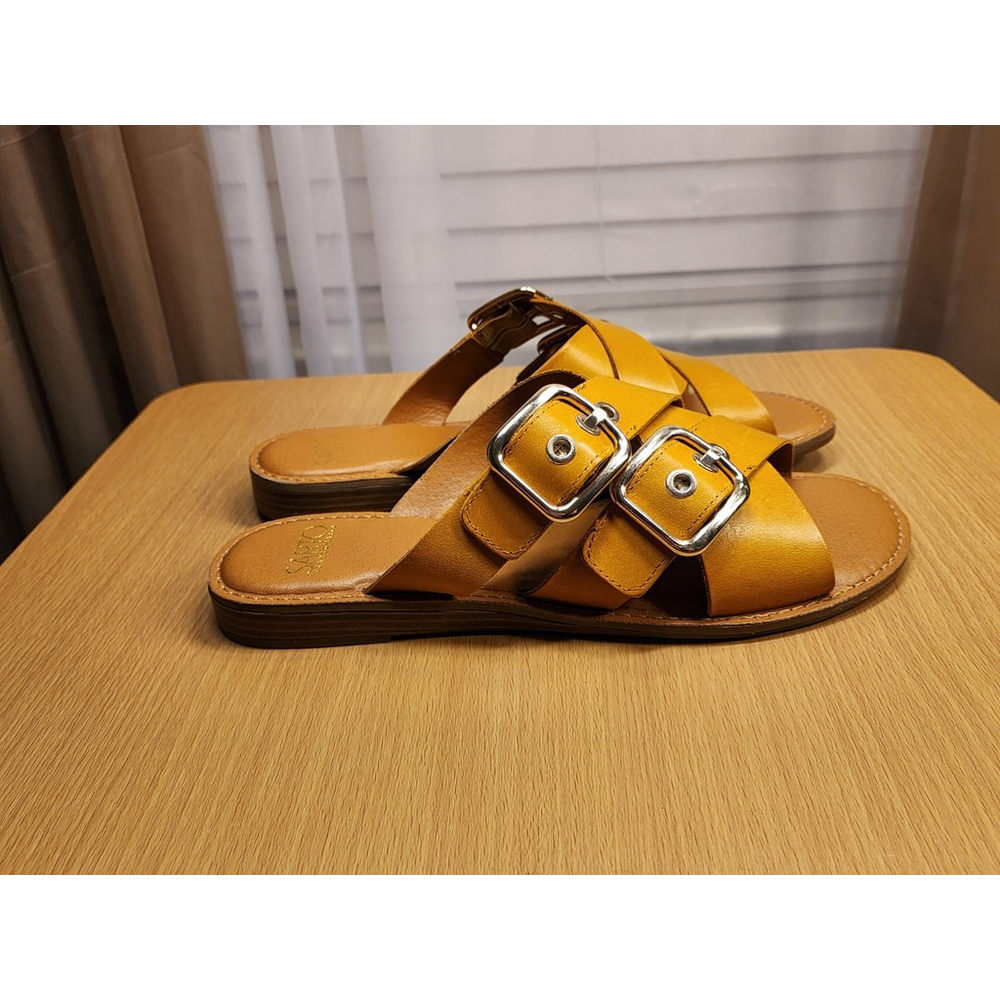 Franco Sarto Women's Honey Yellow Brown LEATHER Belted Sandals SZ 9.5 M - Picture 9 of 11